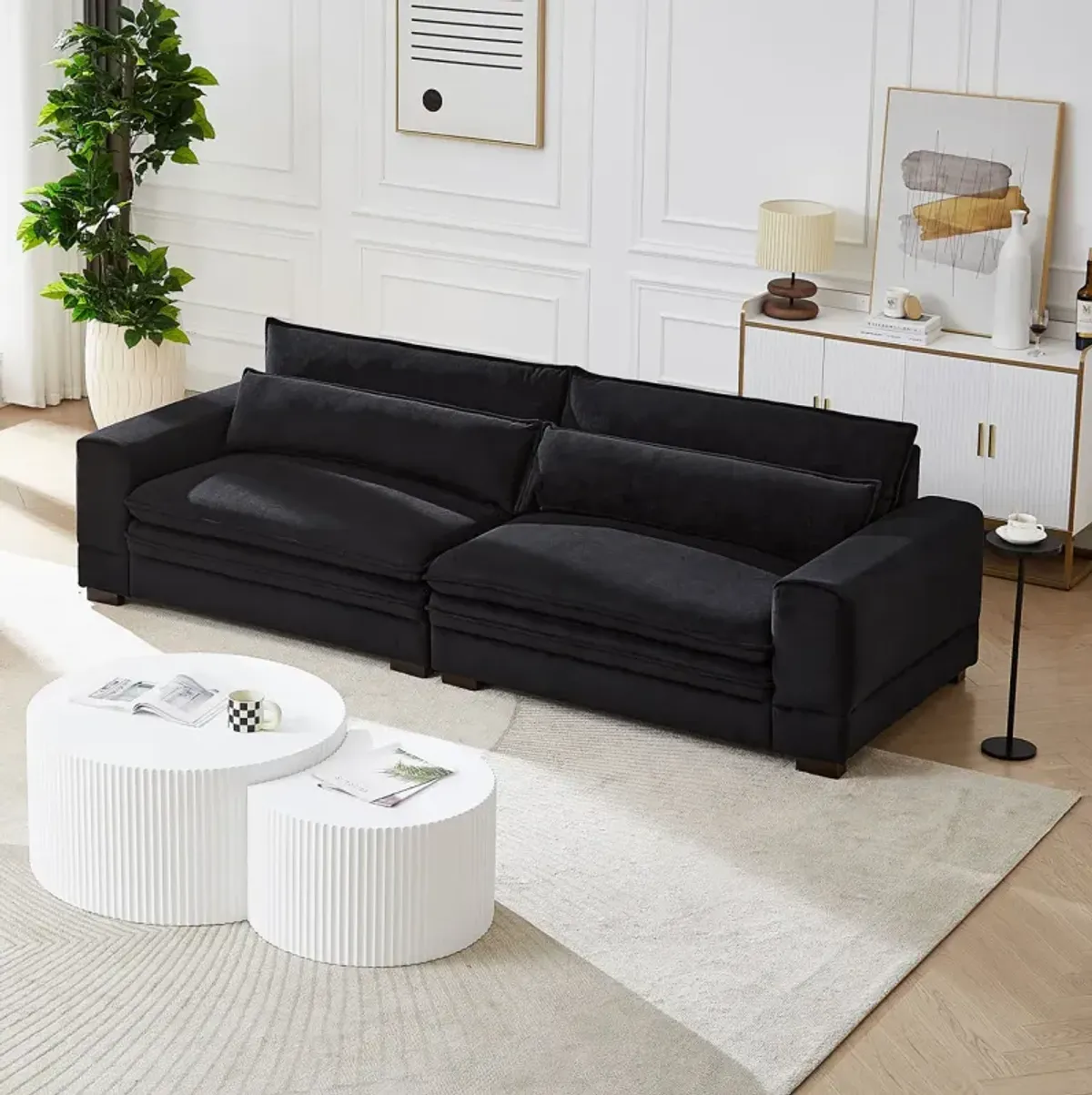 Mid Century Modern Black Fabric Couches For Living Room