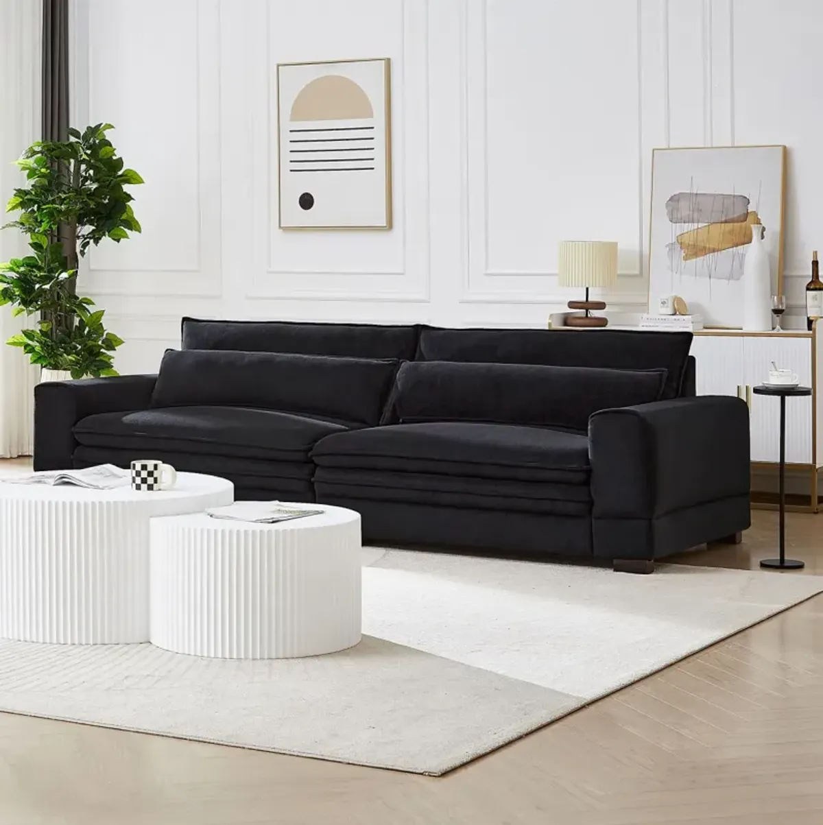 Mid Century Modern Black Fabric Couches For Living Room