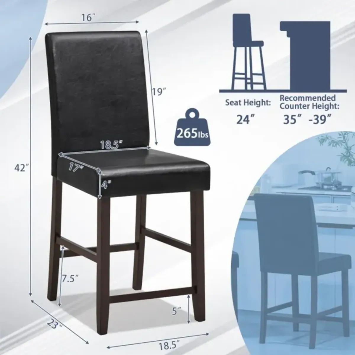 Hivvago 25 Inch Counter Height Set of 2 Bar Stools