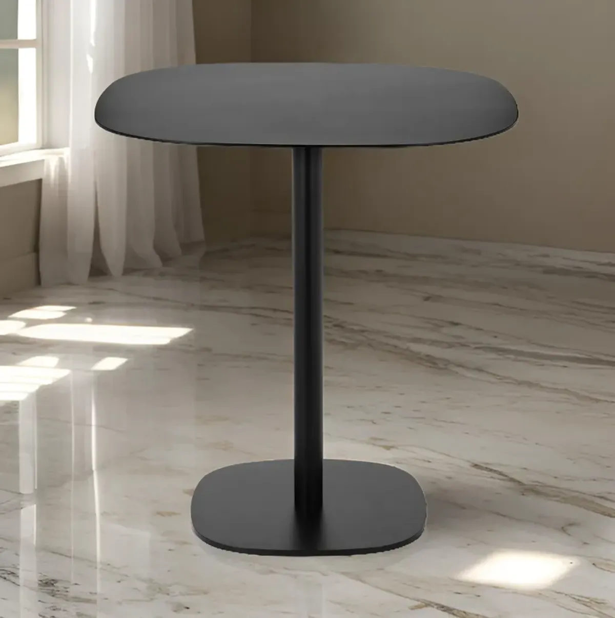 Liki 28 Inch Bistro Dining Table, Round Top and Base, Modern Black Metal - Benzara