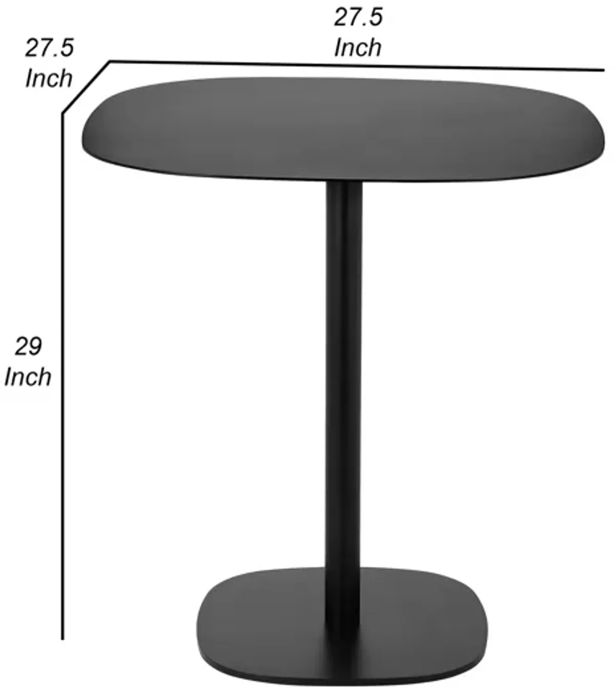 Liki 28 Inch Bistro Dining Table, Round Top and Base, Modern Black Metal - Benzara