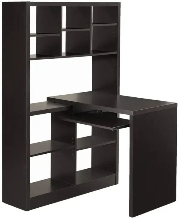 Computer Desk, Home Office, Bookcase, Corner, Storage Shelves, Left, Right Set-Up, L Shape, Work, Laptop, Laminate, Brown, Contemporary, Modern