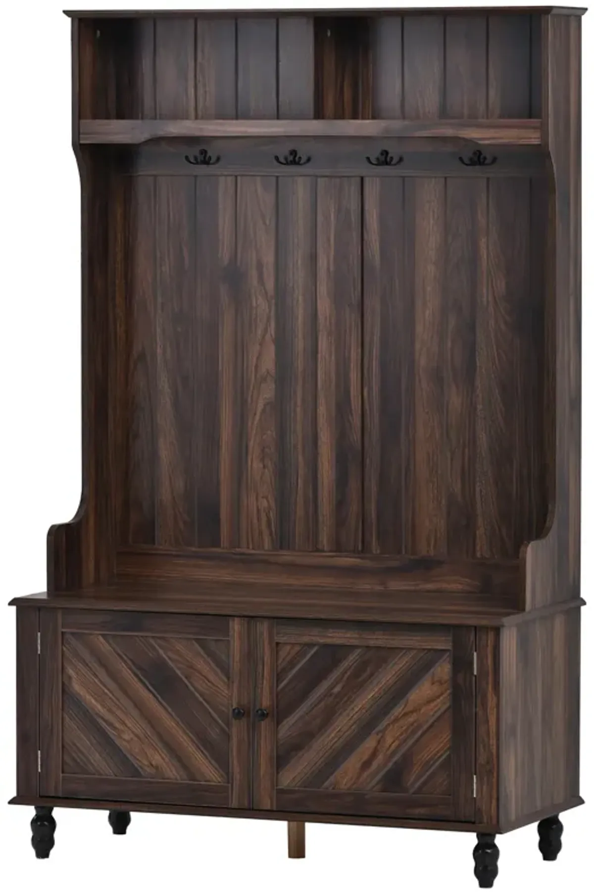 Entryway Hall Tree with Storage Bench & 4 Coat Hooks For Home's Mudroom