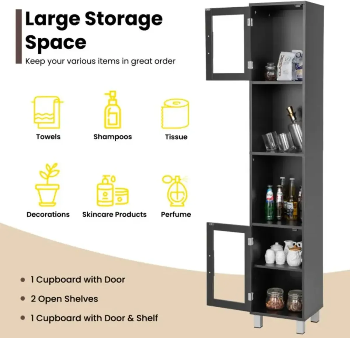 Hivvago 71 Inch Tall Tower Bathroom Storage Cabinet and Organizer Display Shelves for Bedroom