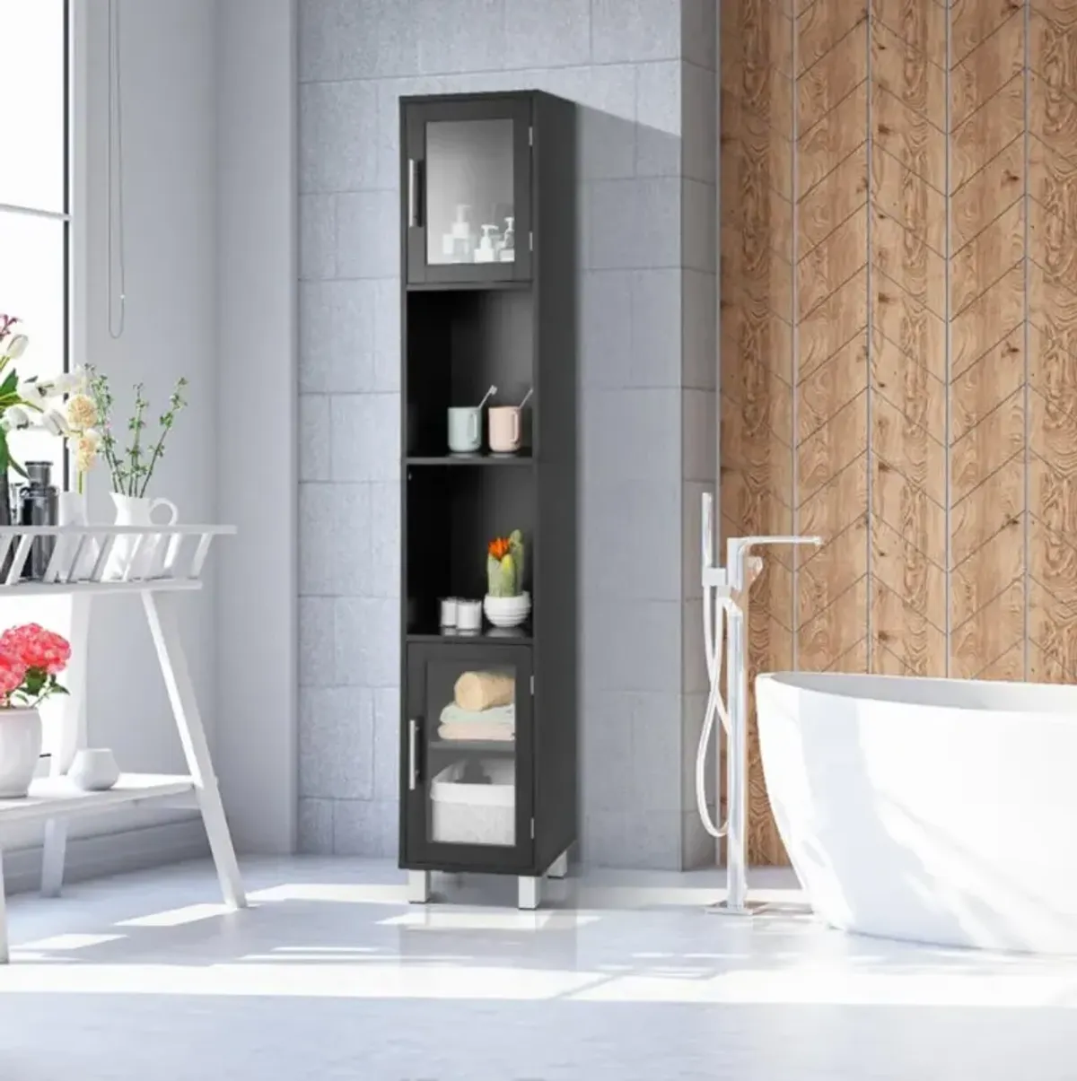 Hivvago 71 Inch Tall Tower Bathroom Storage Cabinet and Organizer Display Shelves for Bedroom