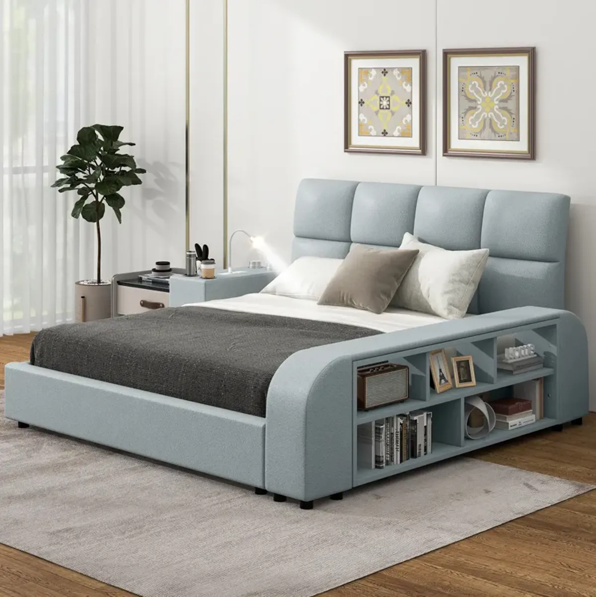 Merax Platform Bed with Multimedia Nightstand