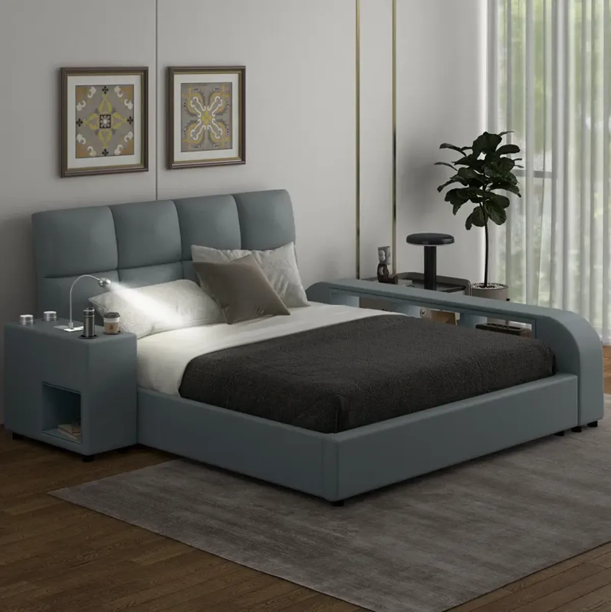 Merax Platform Bed with Multimedia Nightstand