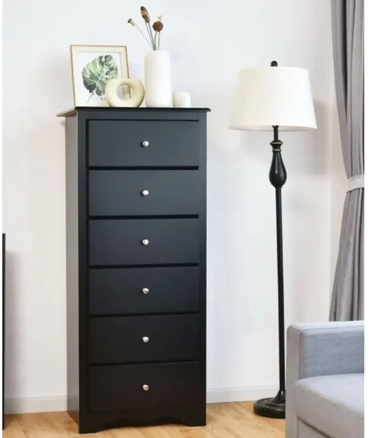 Hivvago Modern Black 6 Drawer Tall Wood Dresser Chest