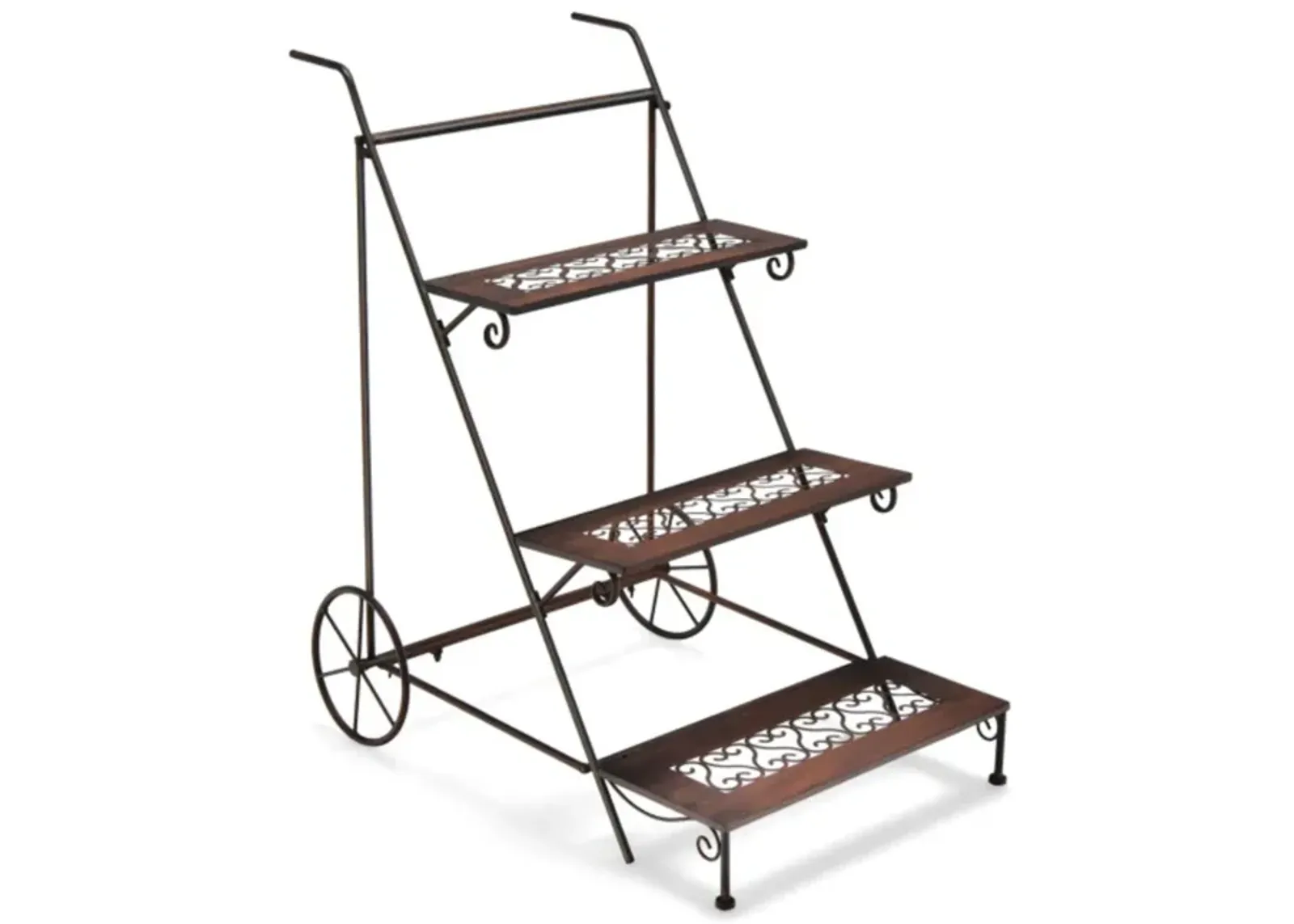 Hivvago 3-Tier Metal Plant Stand with Wheels and Handle for Balcony