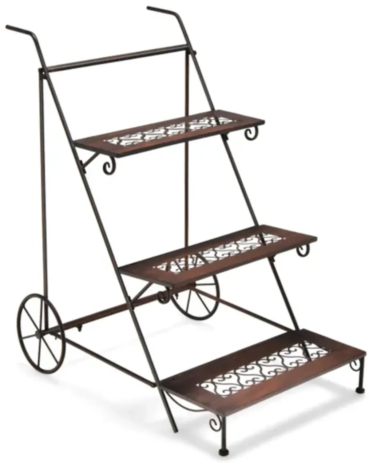 Hivvago 3-Tier Metal Plant Stand with Wheels and Handle for Balcony