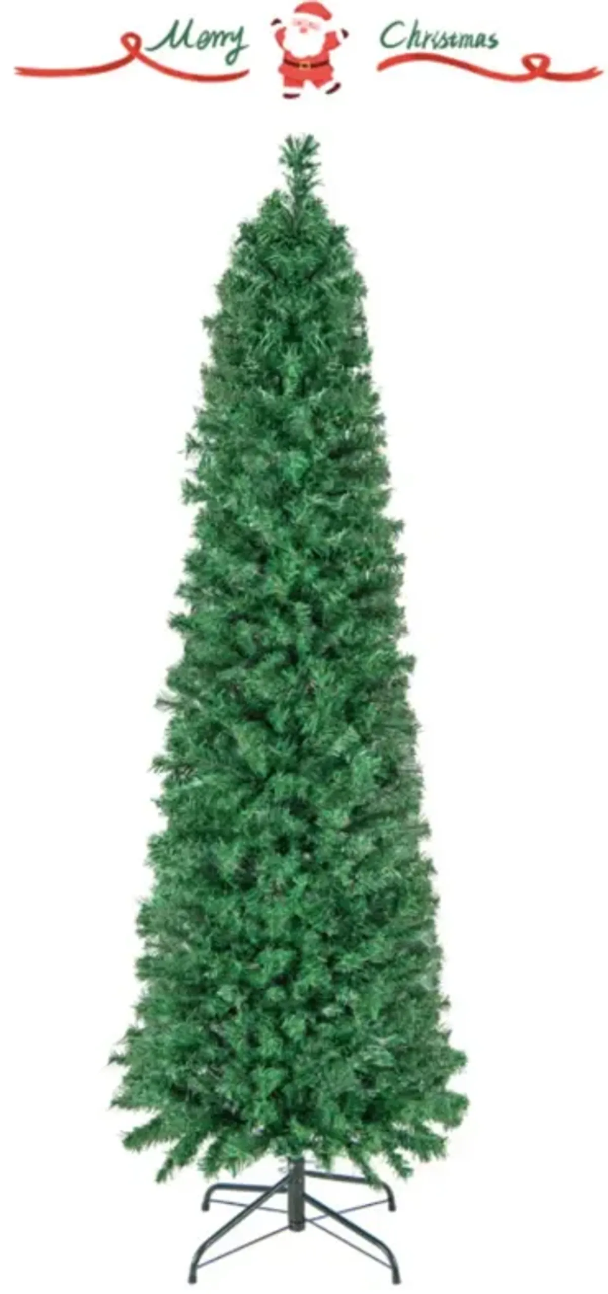 Hivvago 5/6/7/8 FT Pre-Lit Christmas Pencil Tree with Colorful Fiber Optics Green