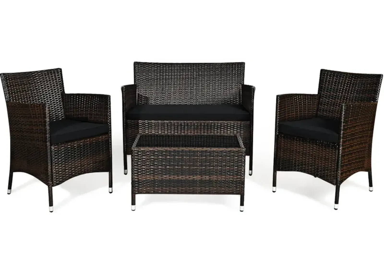 4 Pieces Comfortable Outdoor Rattan Sofa Set with Glass Coffee Table