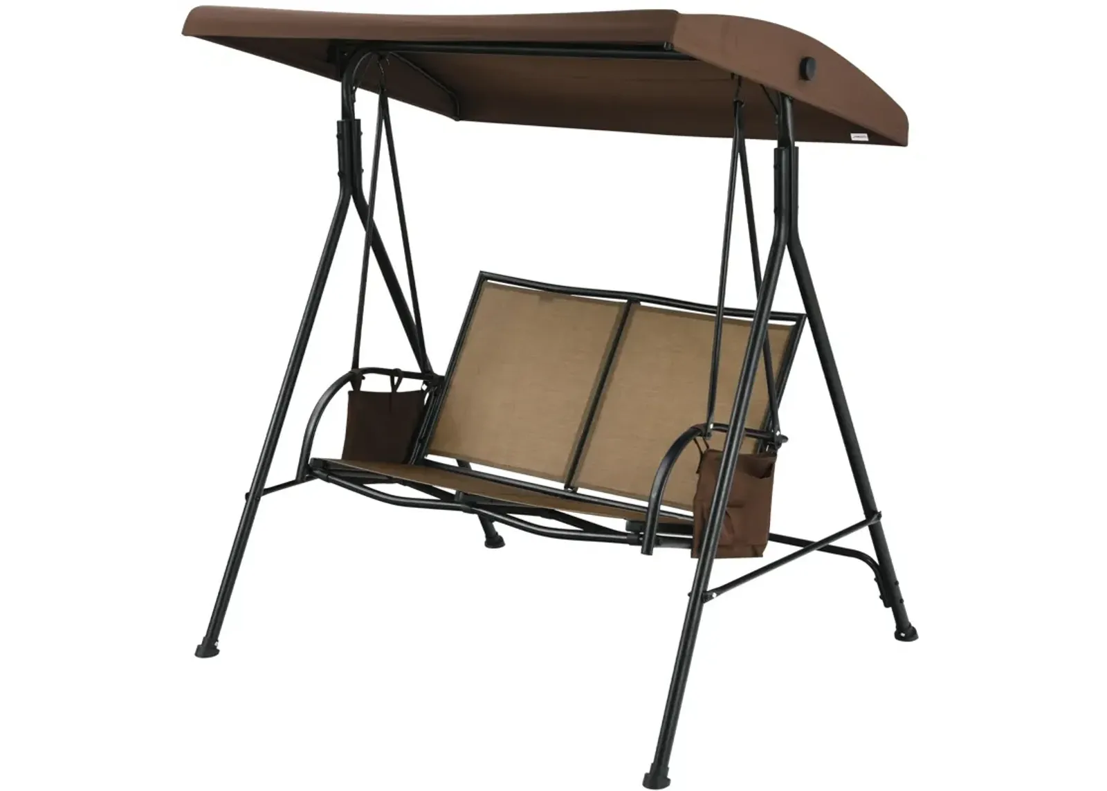 2-Person Patio Swing with Adjustable Canopy and 2 Storage Pocket-Brown