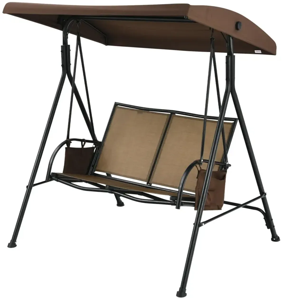 2-Person Patio Swing with Adjustable Canopy and 2 Storage Pocket-Brown