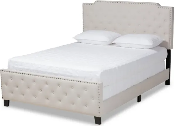 Baxton Studio Marion Transitional Cream Fabric Upholstered Button Tufted Queen Size Panel Bed