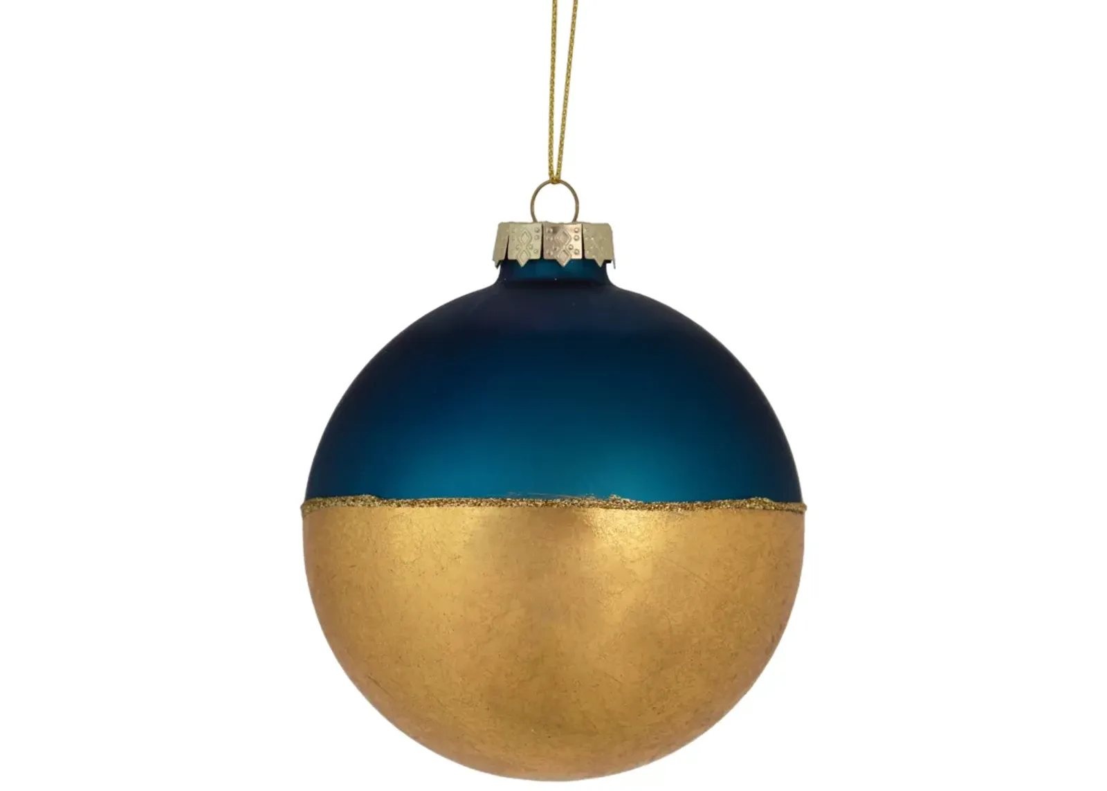 3.5" Blue and Gold Glass Ball Christmas Ornament