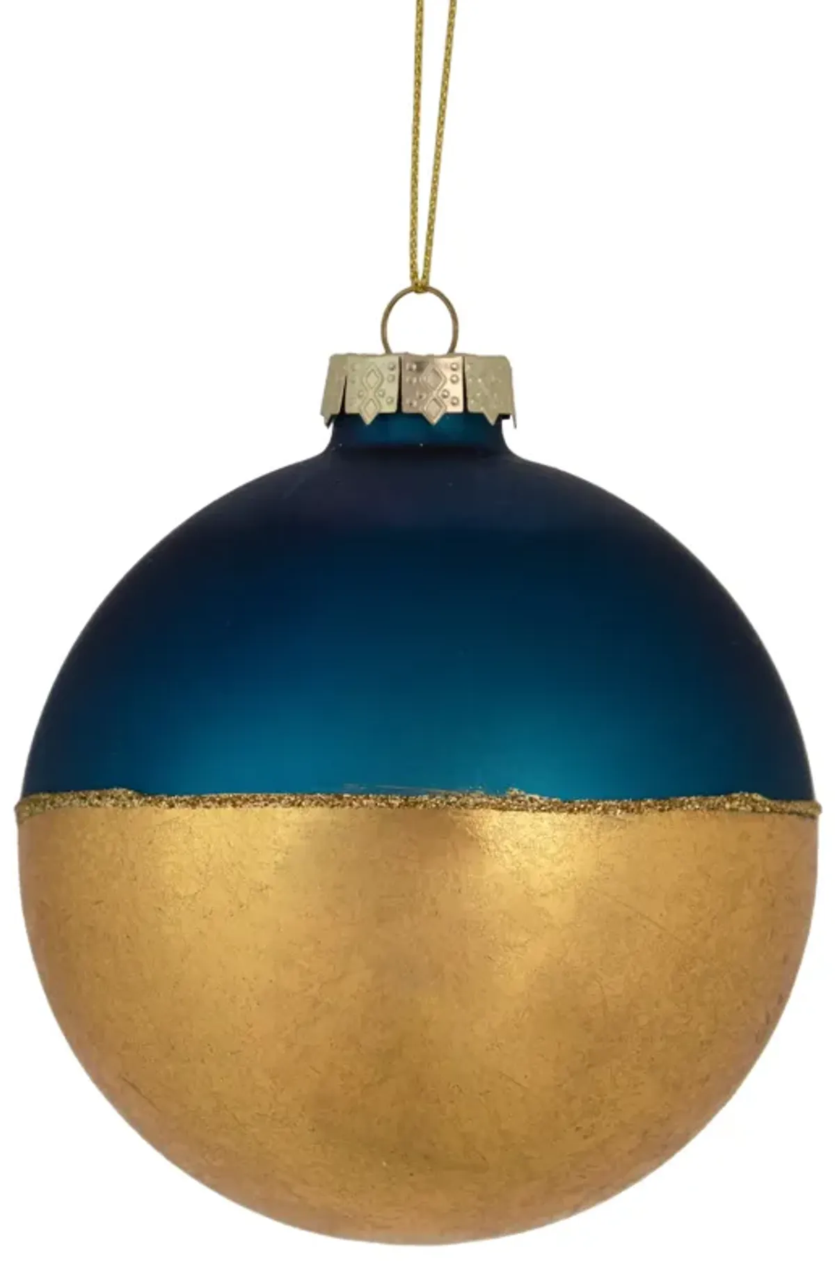 3.5" Blue and Gold Glass Ball Christmas Ornament