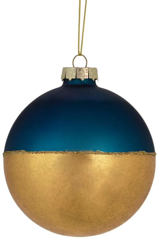 3.5" Blue and Gold Glass Ball Christmas Ornament