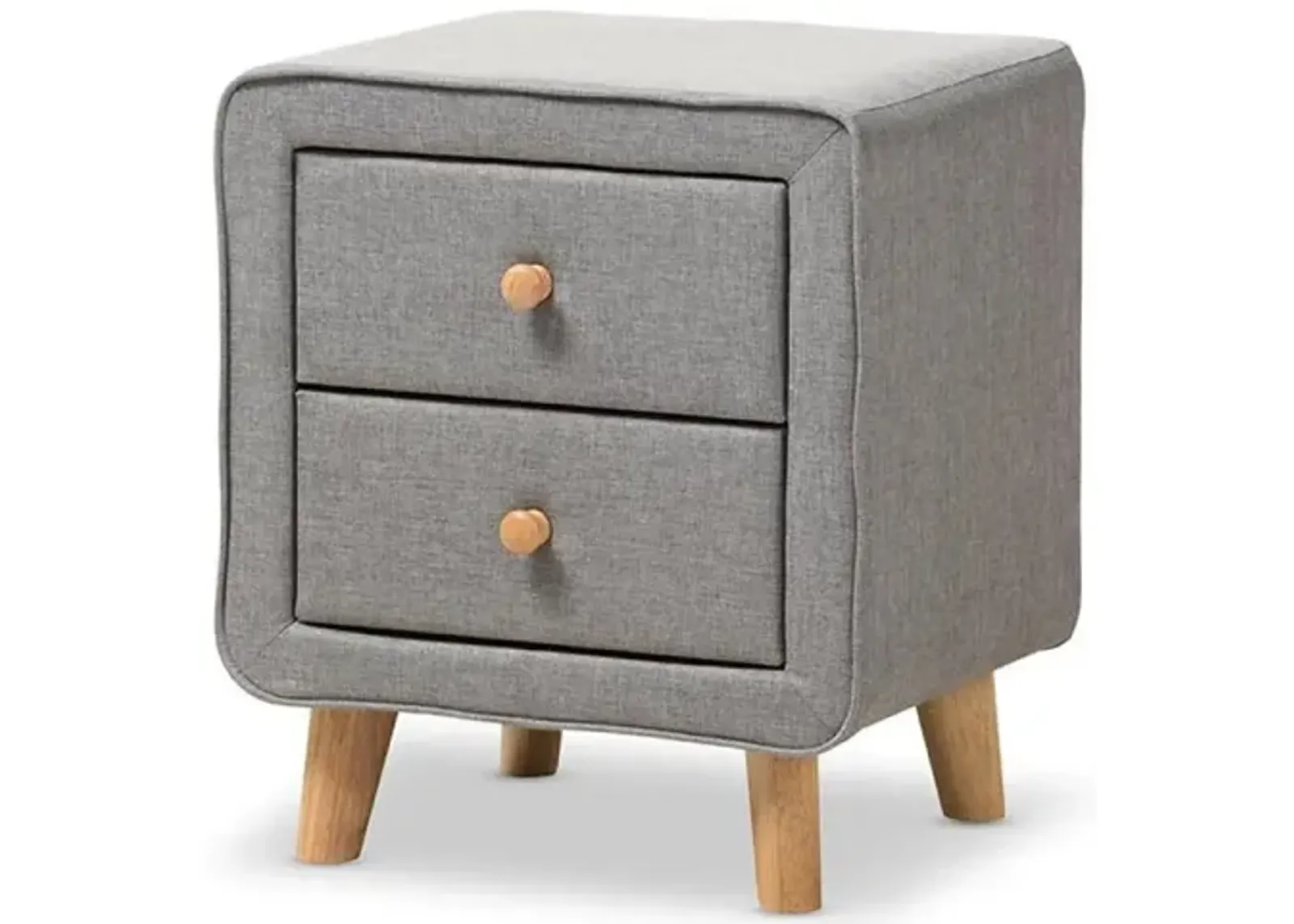 Baxton Studio Jonesy Mid-Century Grey Fabric Upholstered 2-Drawer Nightstand