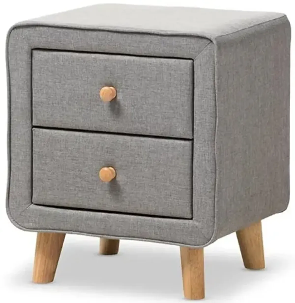 Baxton Studio Jonesy Mid-Century Grey Fabric Upholstered 2-Drawer Nightstand