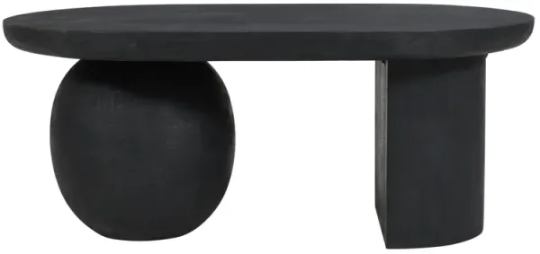 Uri 38 Inch Oval Coffee Table, Mango Wood Full and Half Spherical Leg, Sandblasted Black