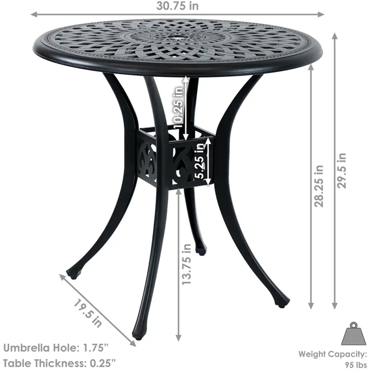 Sunnydaze 30.75 in Sigonella Cast Aluminum Round Patio Dining Table