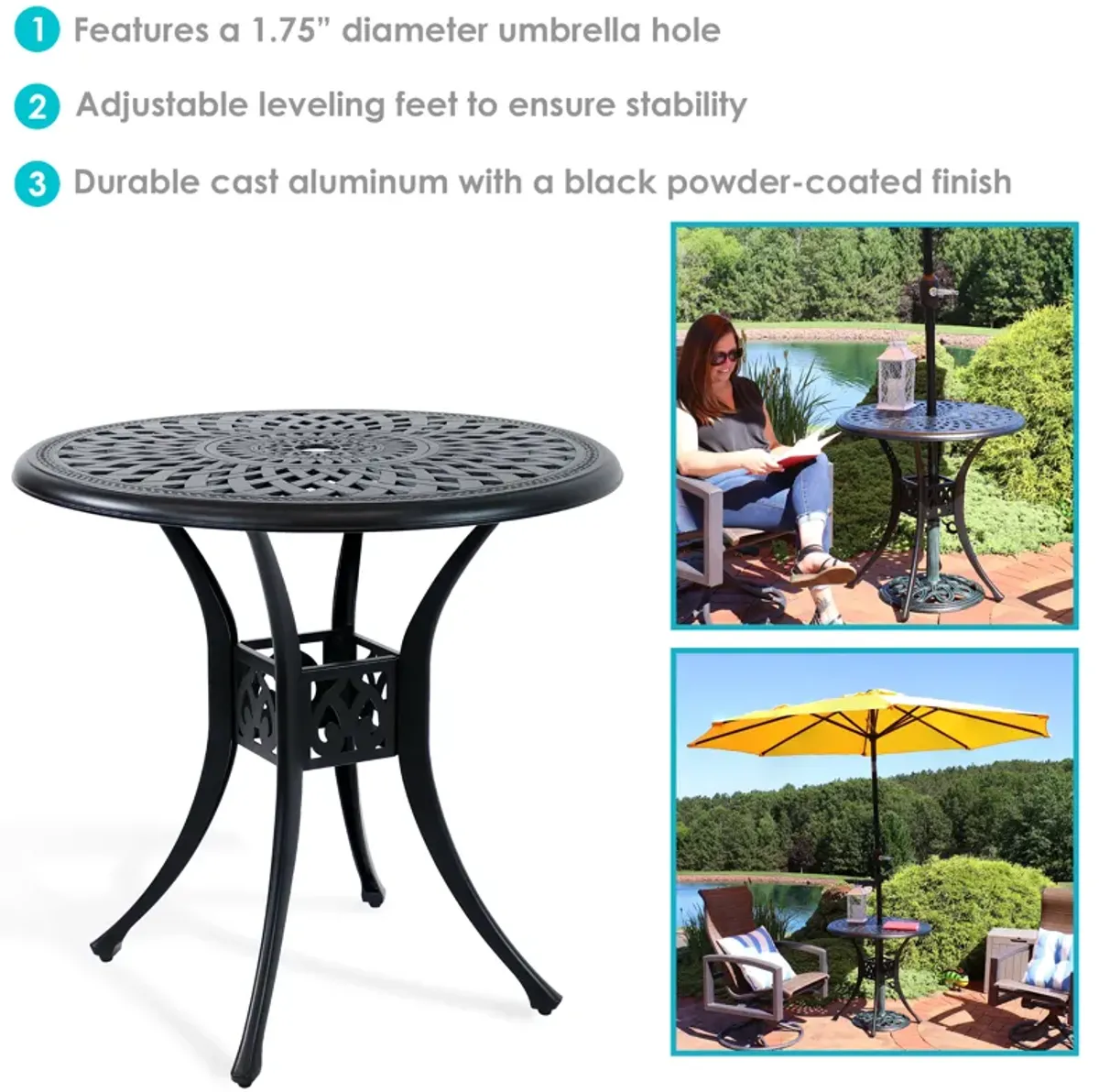 Sunnydaze 30.75 in Sigonella Cast Aluminum Round Patio Dining Table