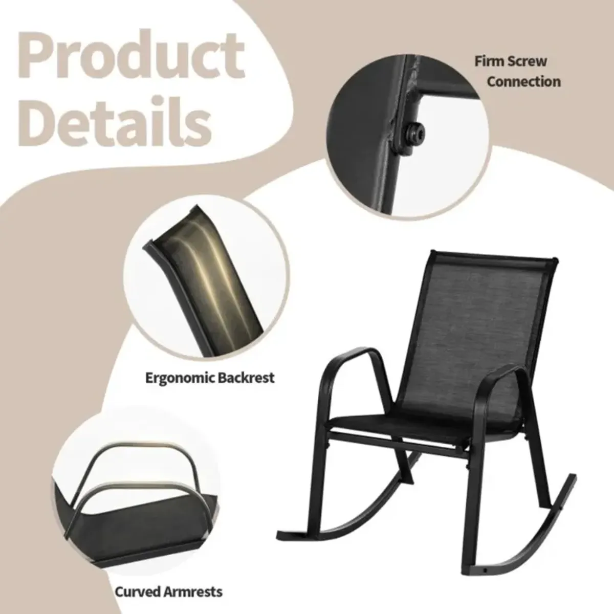 Hivvago Set of 2 Metal Patio Rocking Chair with Breathable Seat Fabric