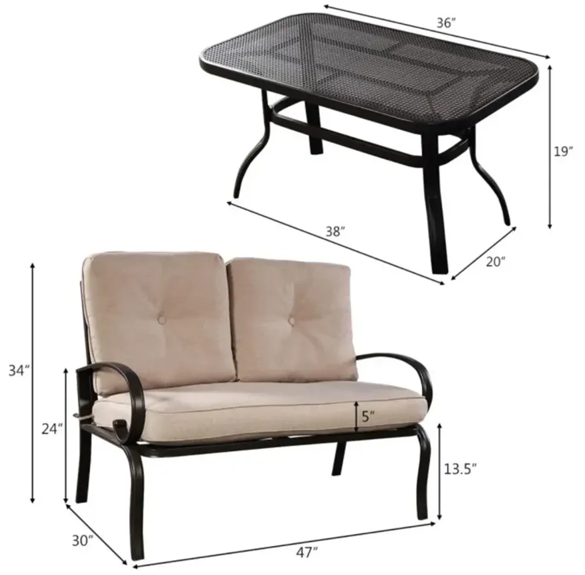 Hivvago 2 Pieces Patio Outdoor Cushioned Coffee Table Seat