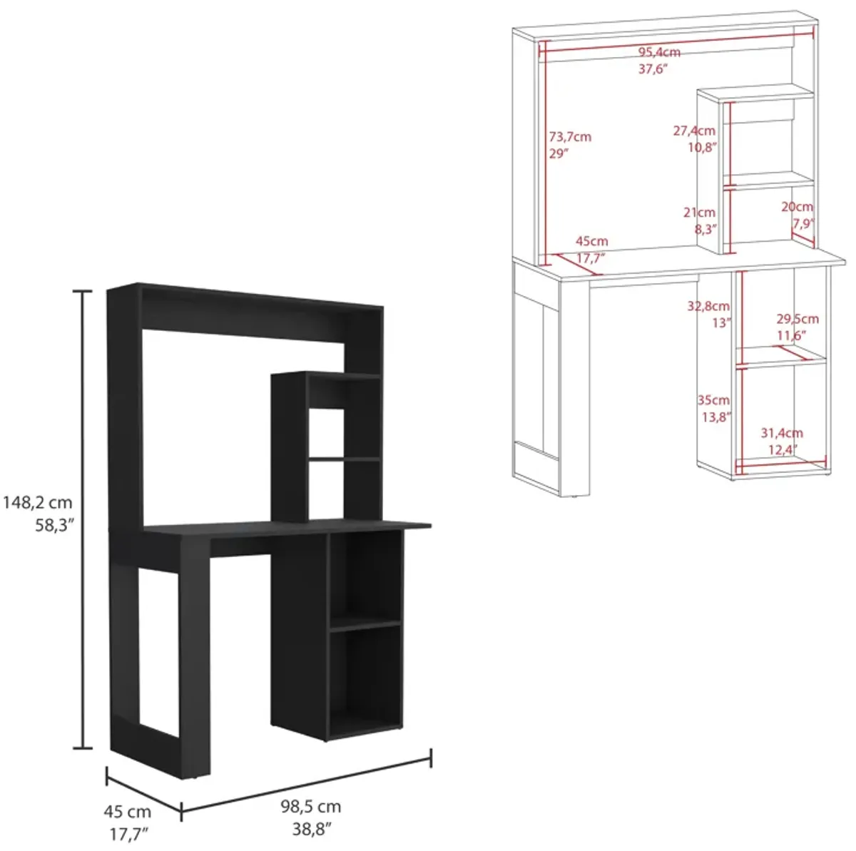 Maine Desk With Hutch and  Shelves -White