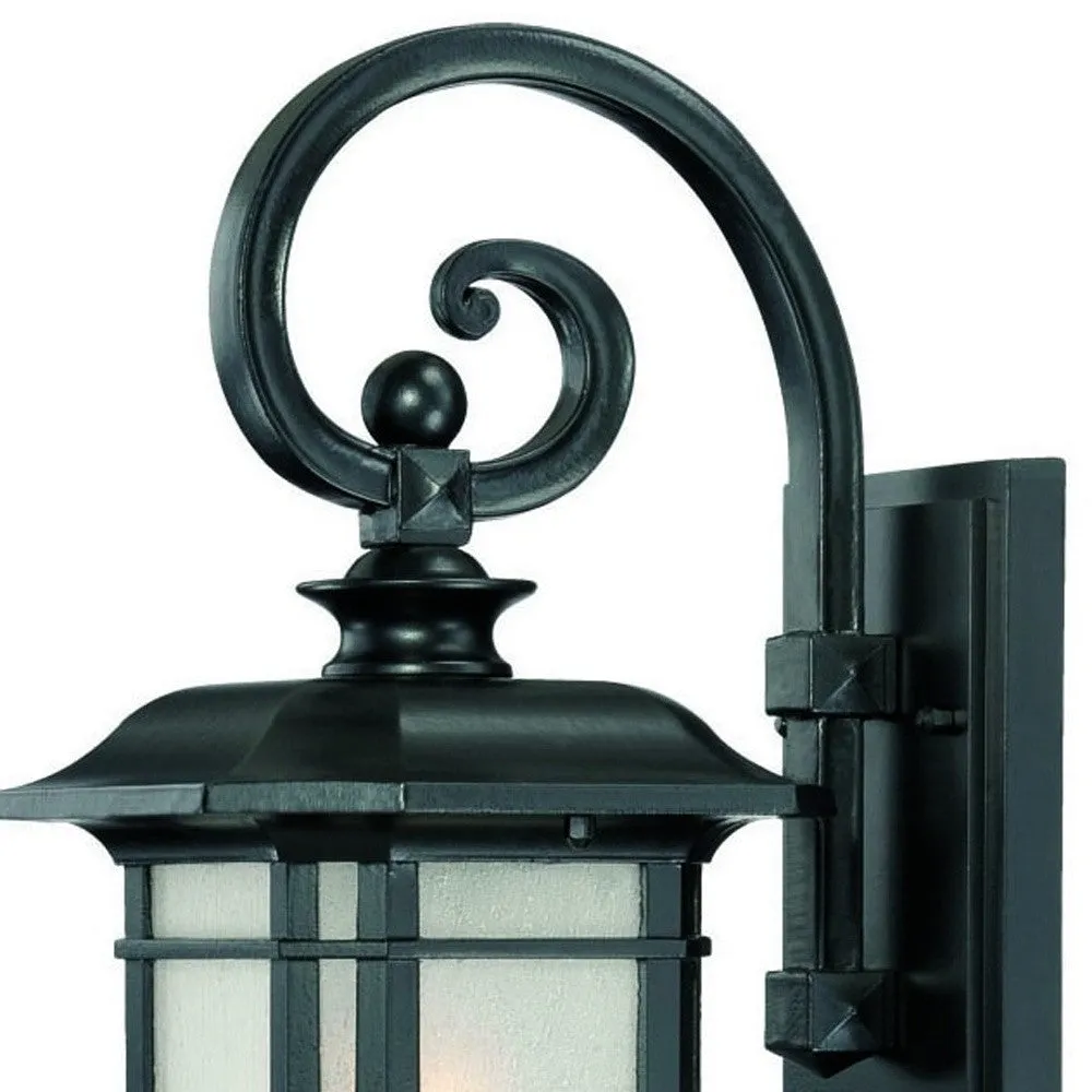 Homezia Matte Black Frosted Linen Glass Lantern Wall Light