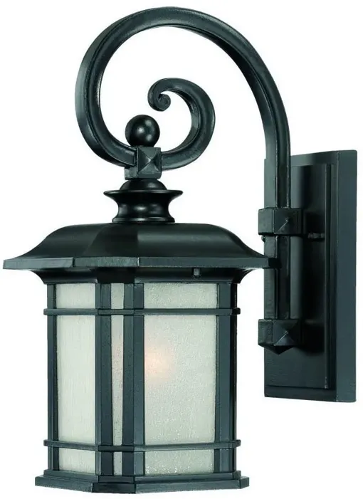 Homezia Matte Black Frosted Linen Glass Lantern Wall Light