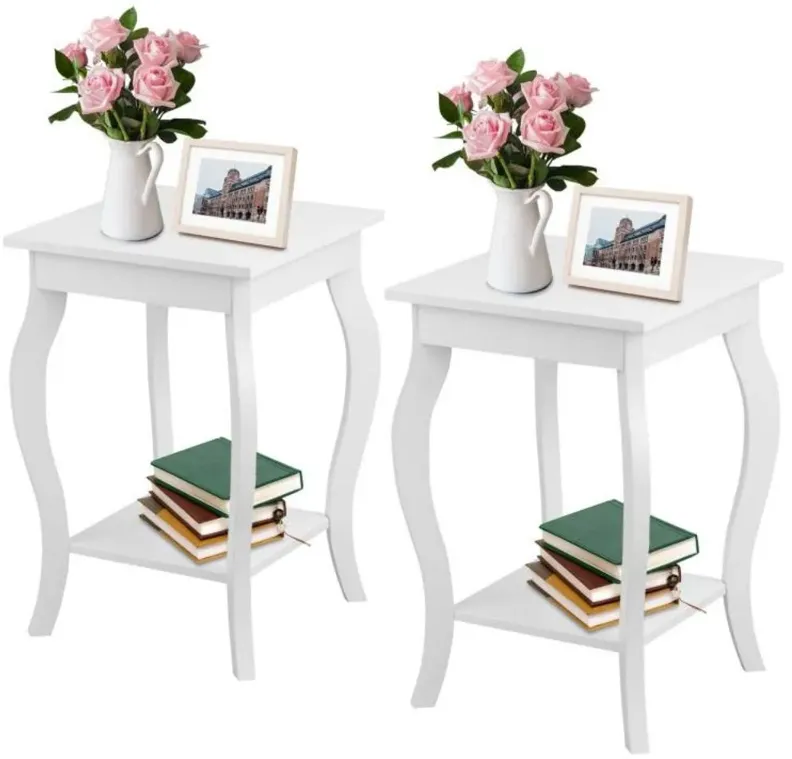 Stylish Nightstand End Table in Wood Finish - Set of 2