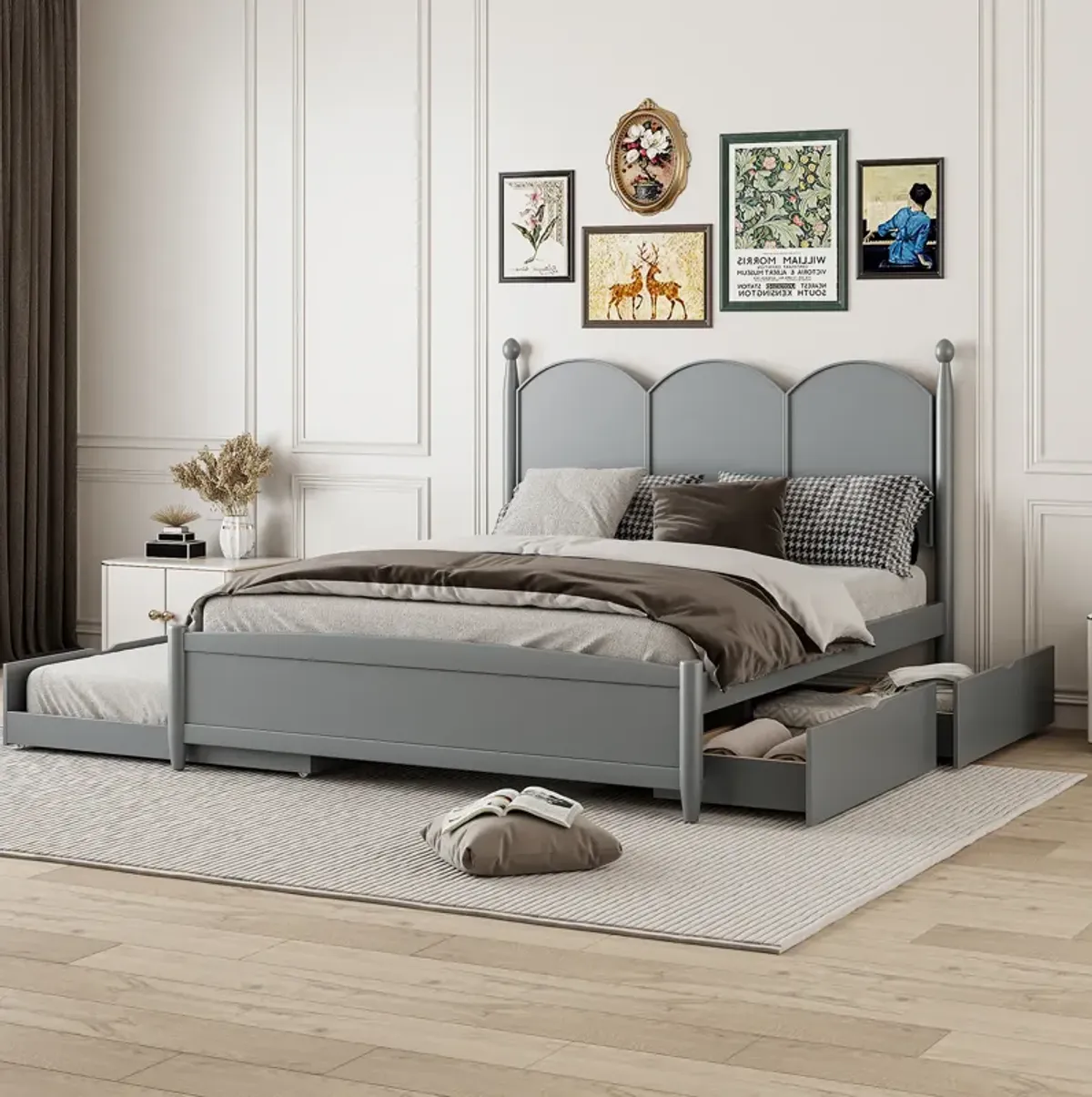 Merax Platform Bed with Drawers and Twin XL Trundle