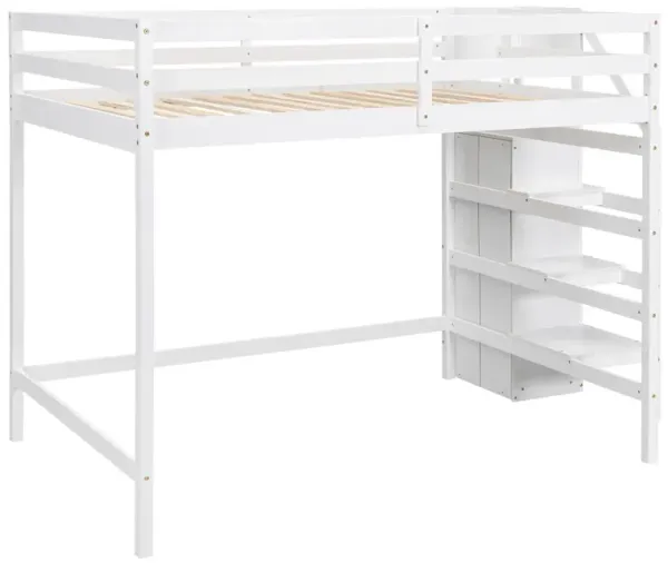 Whisen Wood Full Size Loft Bed with Built-in Storage Wardrobe and Staircase - Gray