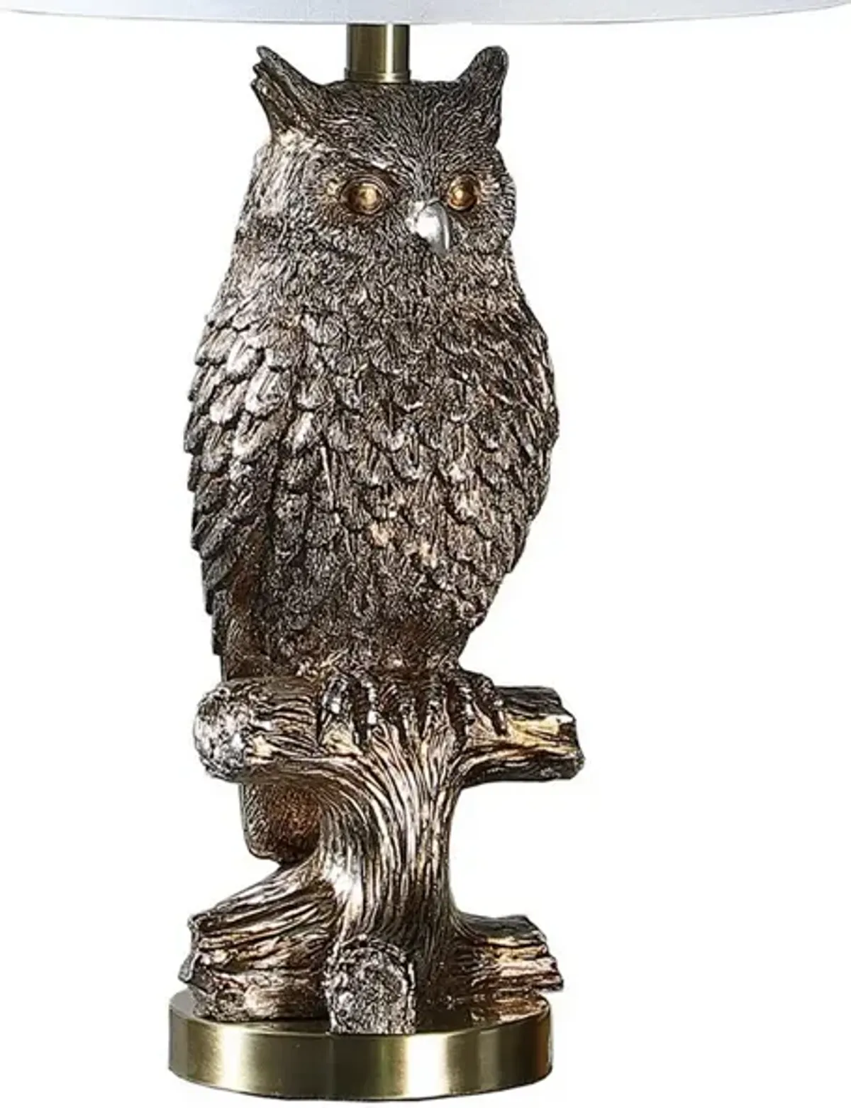 Polyresin Sitting Owl Design Table Lamp with Round Base, Silver-Benzara