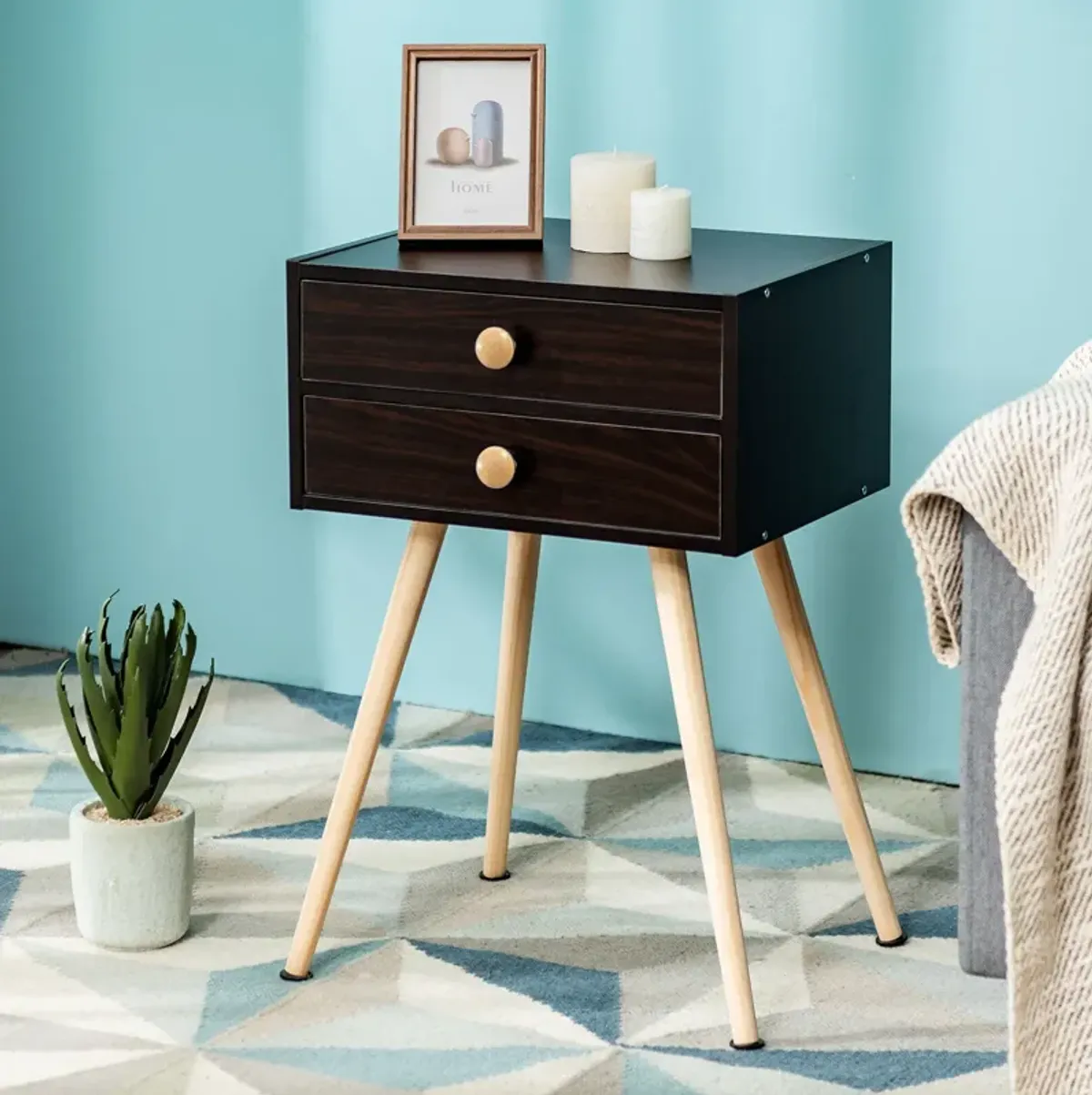 Mid Century Modern 2 Drawers Nightstand