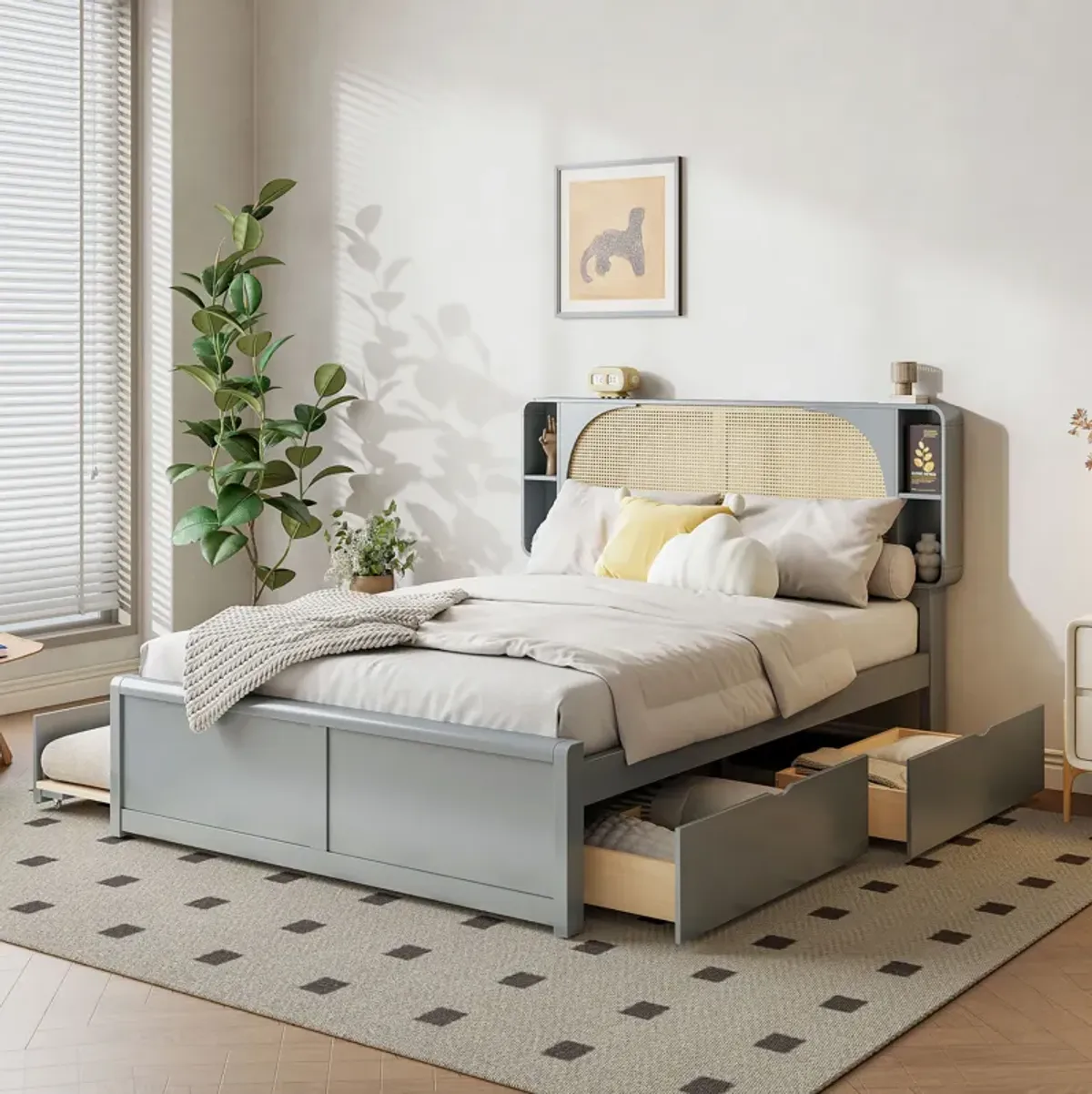 Merax Platform Bed with 2 Drawers and Trundle