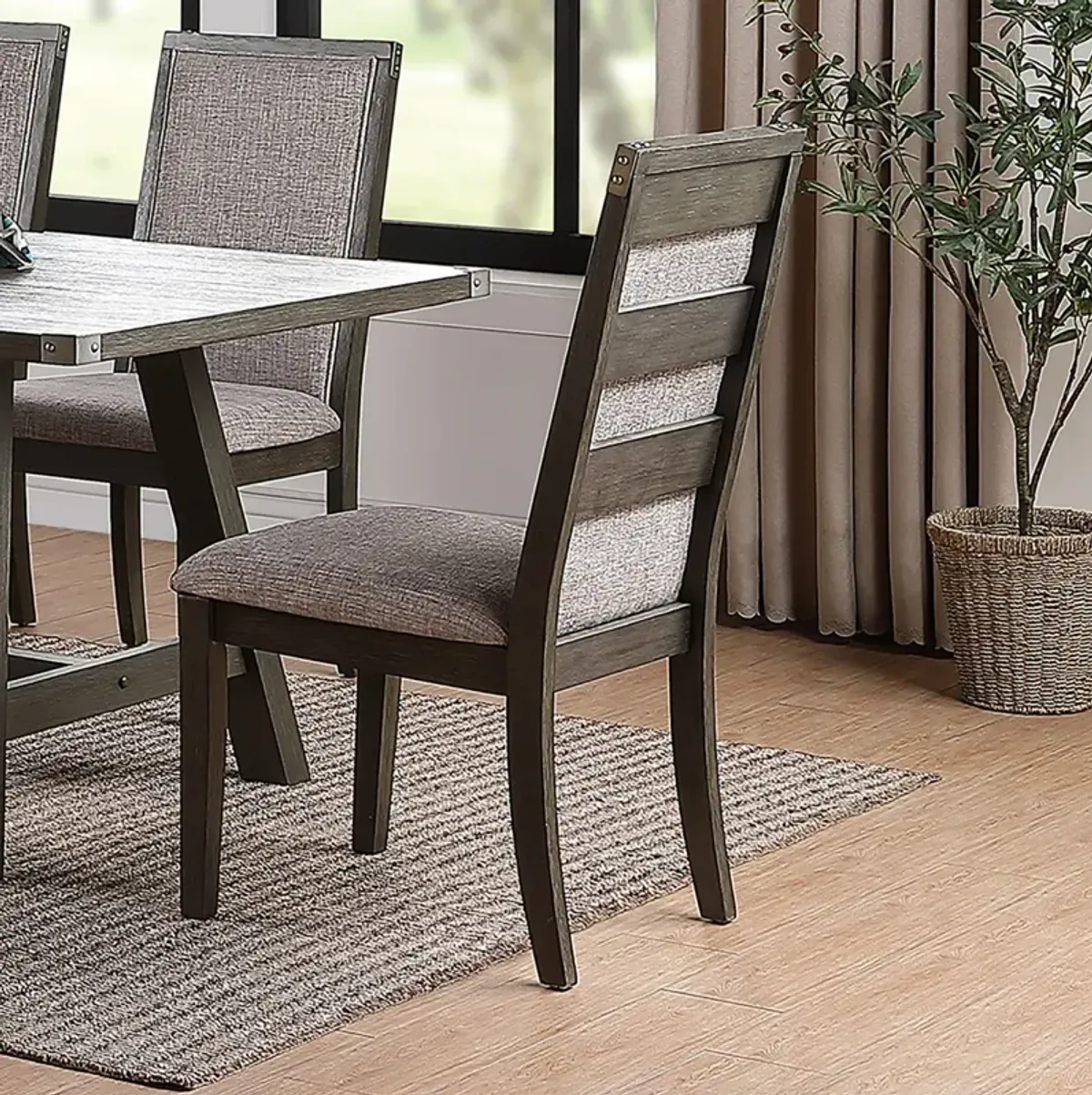 Dining Chair With Upholstered Cushion, Grey(Set Of 2)