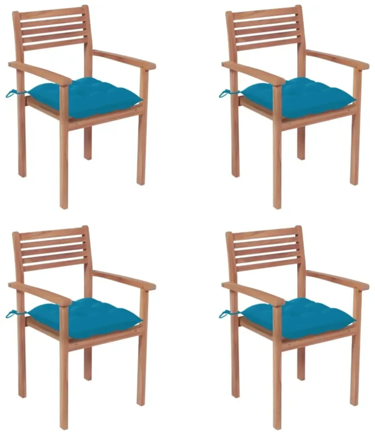 vidaXL Garden Chairs 4 pcs with Light Blue Cushions Solid Teak Wood