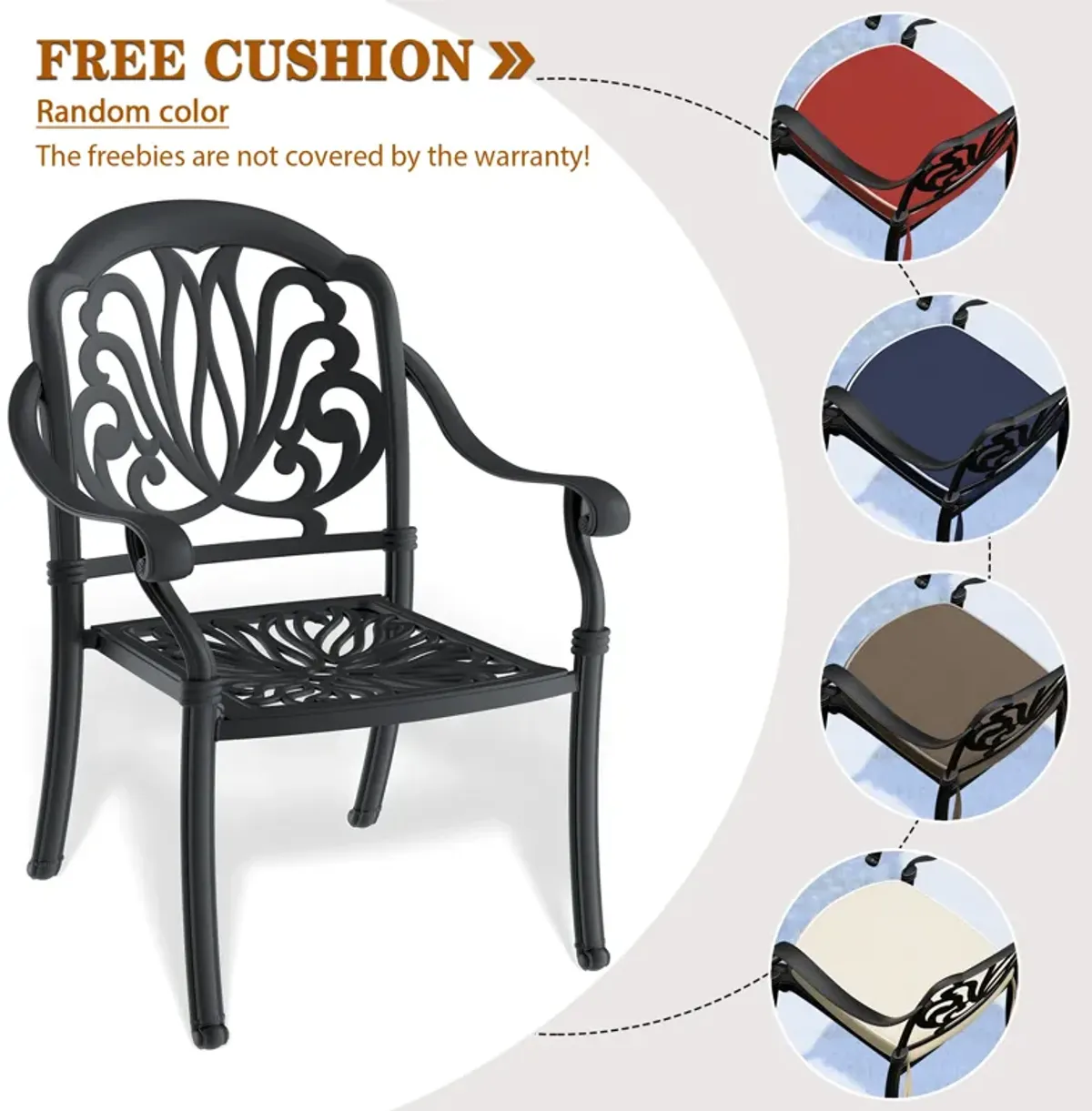 Black Aluminum 4-Seat Patio Bistro Set with Table and Cushions