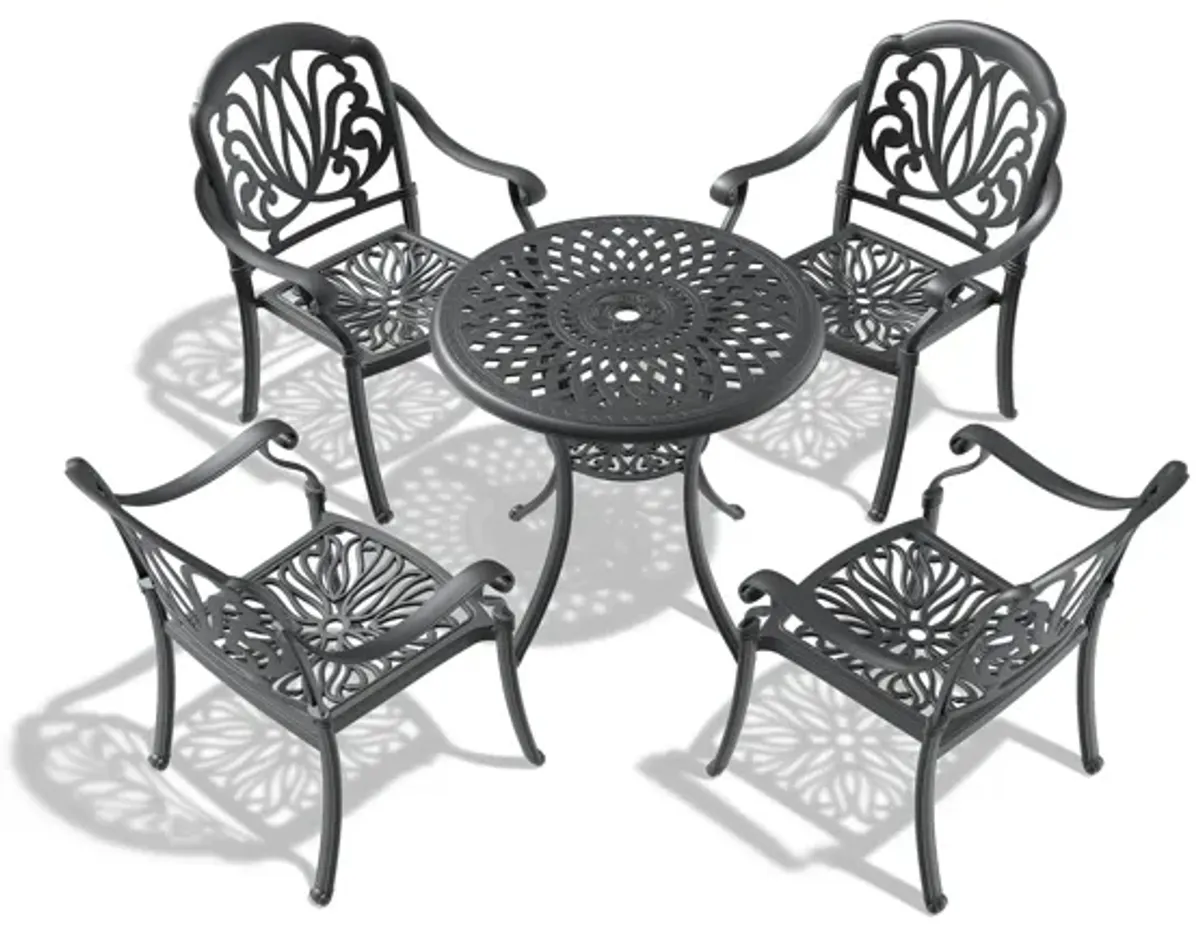 Black Aluminum 4-Seat Patio Bistro Set with Table and Cushions