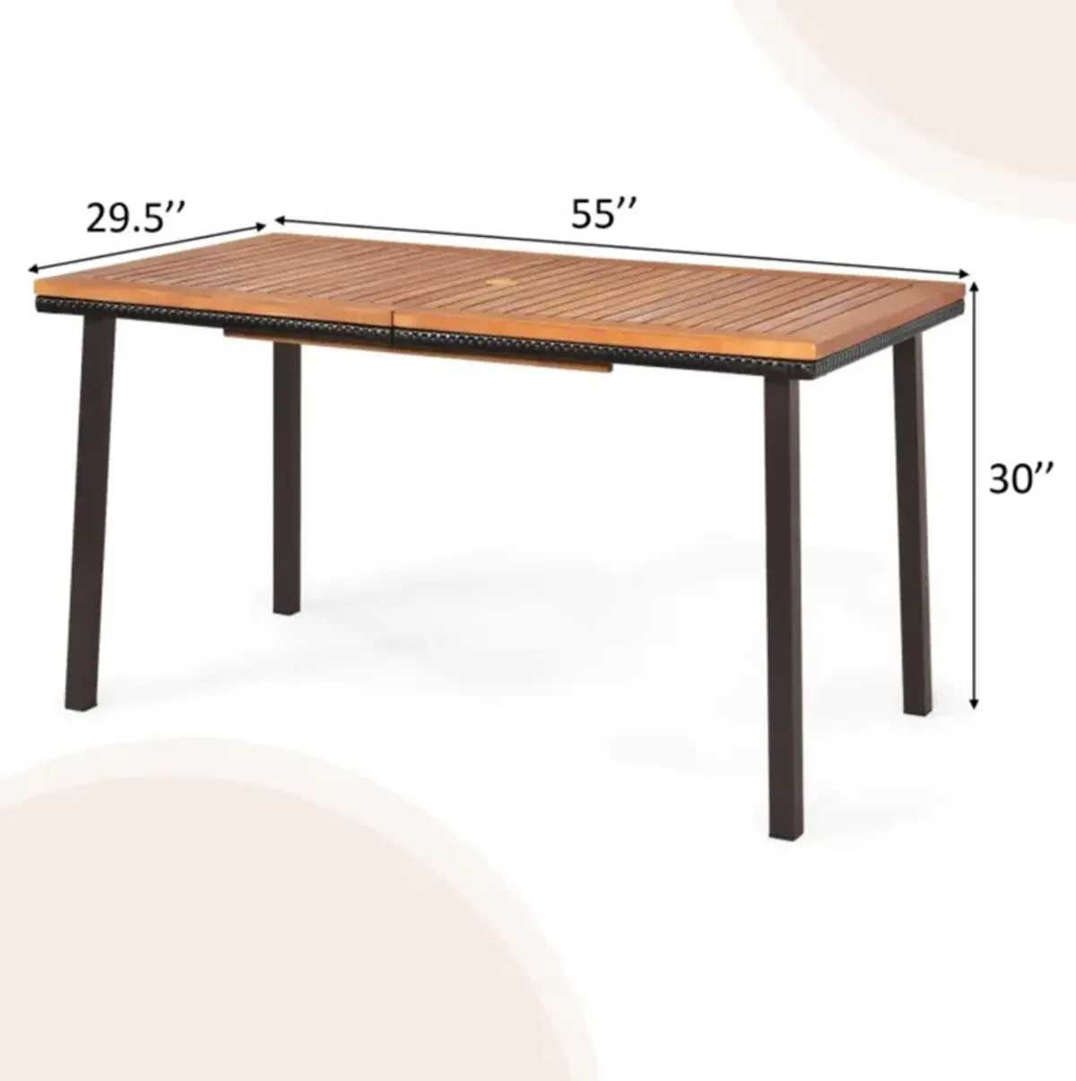 Hivvago 55 Inch Patio Acacia Dining Table with Umbrella Hole