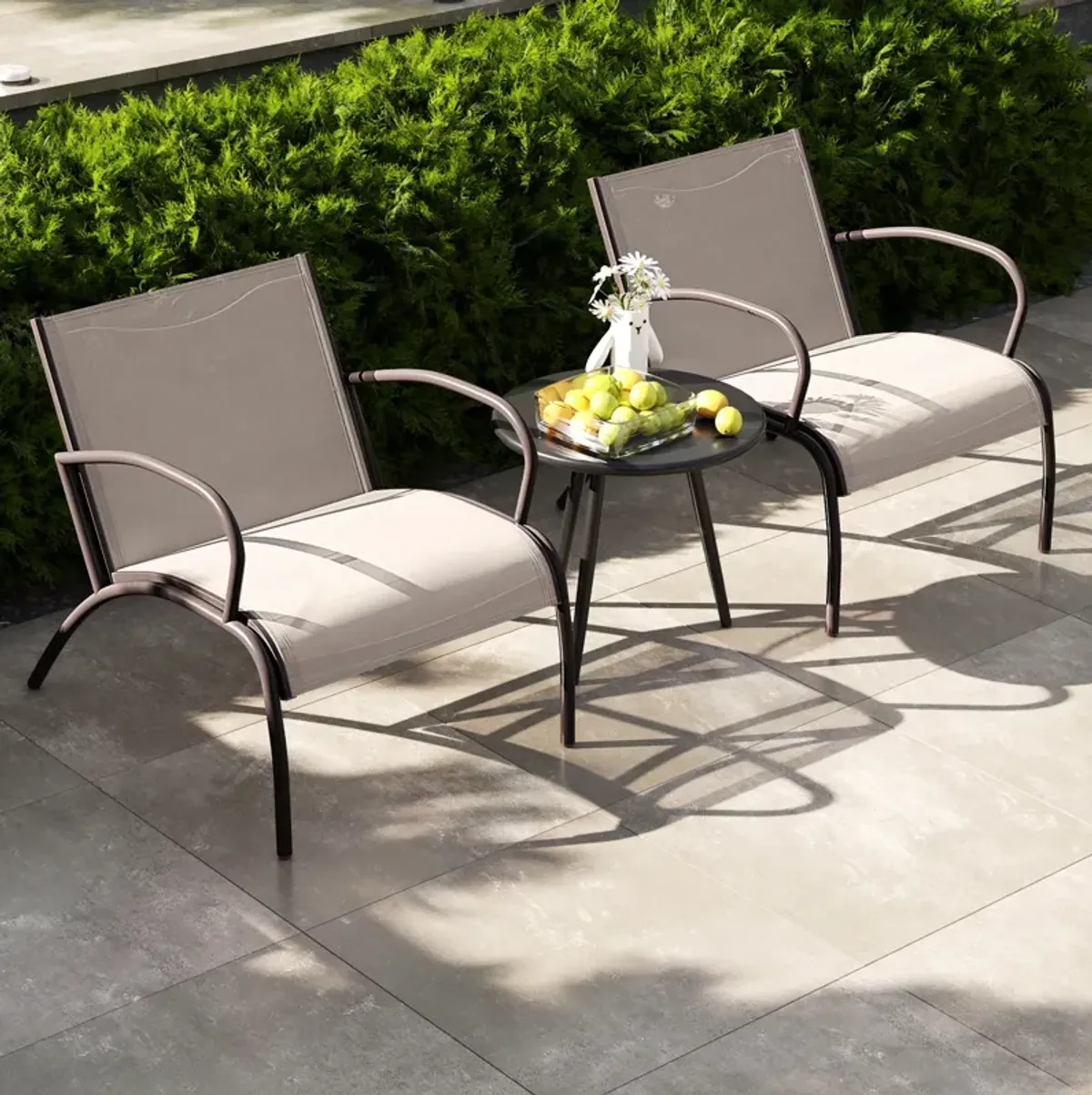 3 Piece Patio Metal Aluminum Wide Armchair and Table Set