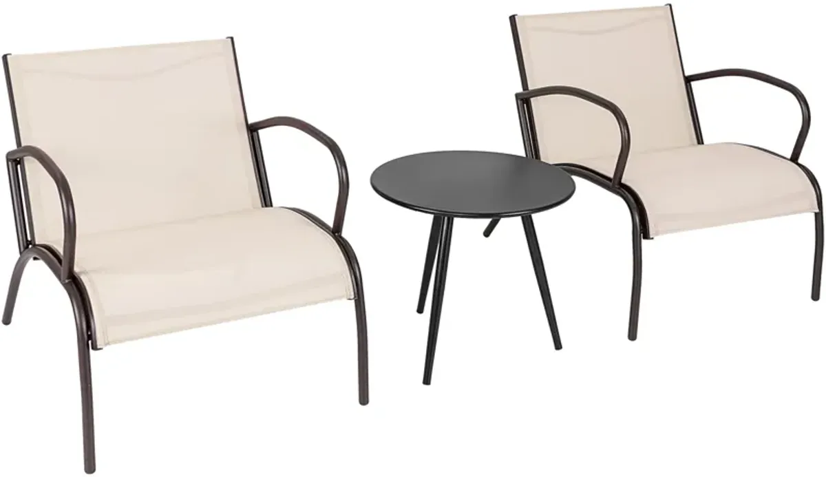 3 Piece Patio Metal Aluminum Wide Armchair and Table Set