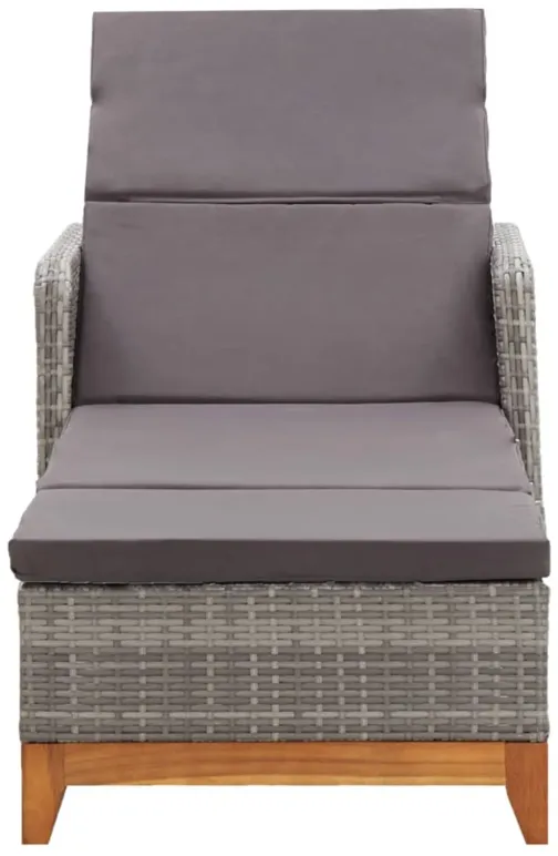 vidaXL Sun Lounger Poly Rattan and Solid Acacia Wood Gray