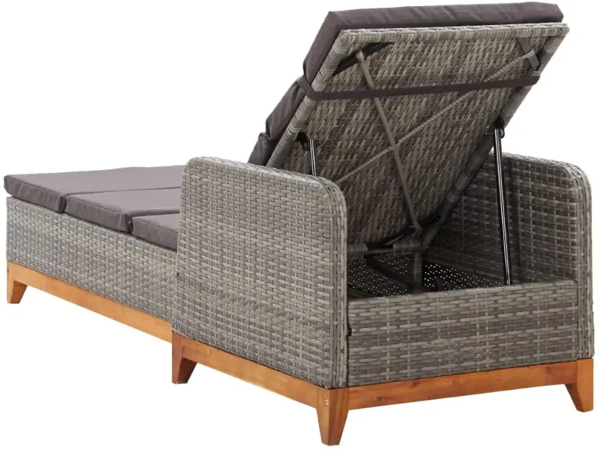 vidaXL Sun Lounger Poly Rattan and Solid Acacia Wood Gray