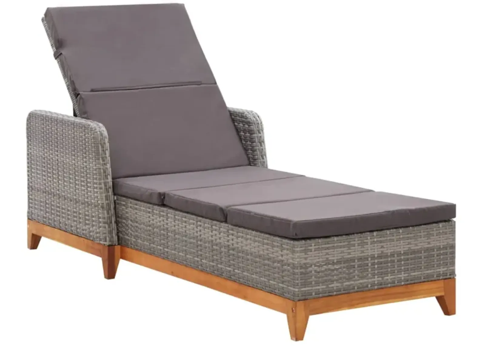 vidaXL Sun Lounger Poly Rattan and Solid Acacia Wood Gray