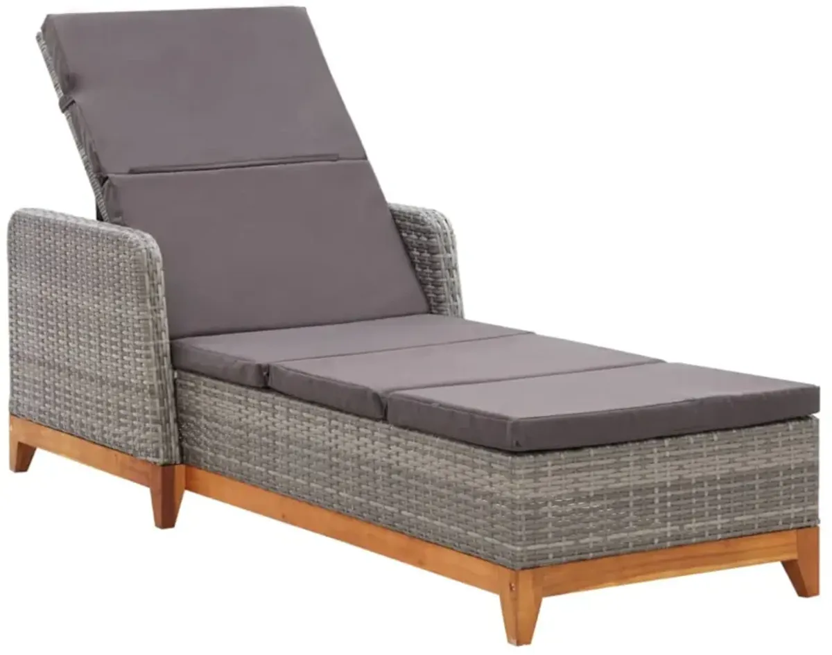 vidaXL Sun Lounger Poly Rattan and Solid Acacia Wood Gray