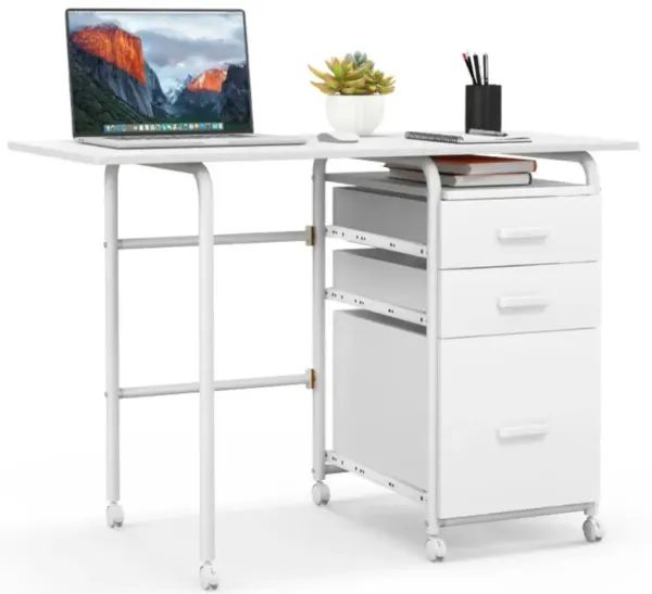 Hivvago Home Office Folding Computer Laptop Desk Wheeled with 3 Drawers